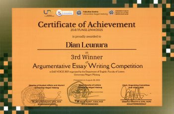 Dian Leunura as 3rd Winner of “Argumentative Essay Writing Competition”